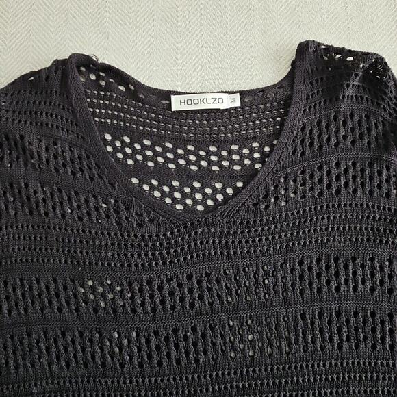 Hooklzo Tunic Blouse Medium Black Crochet Fairycore Y2K Boho Long Sleeve Luxe - Picture 10 of 15